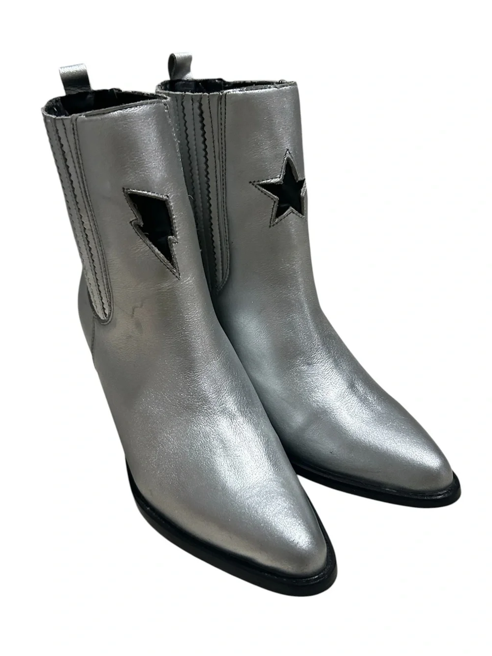 NEW BALA DI GALA women's Lyra Silver  premium leather ankle boots size 8